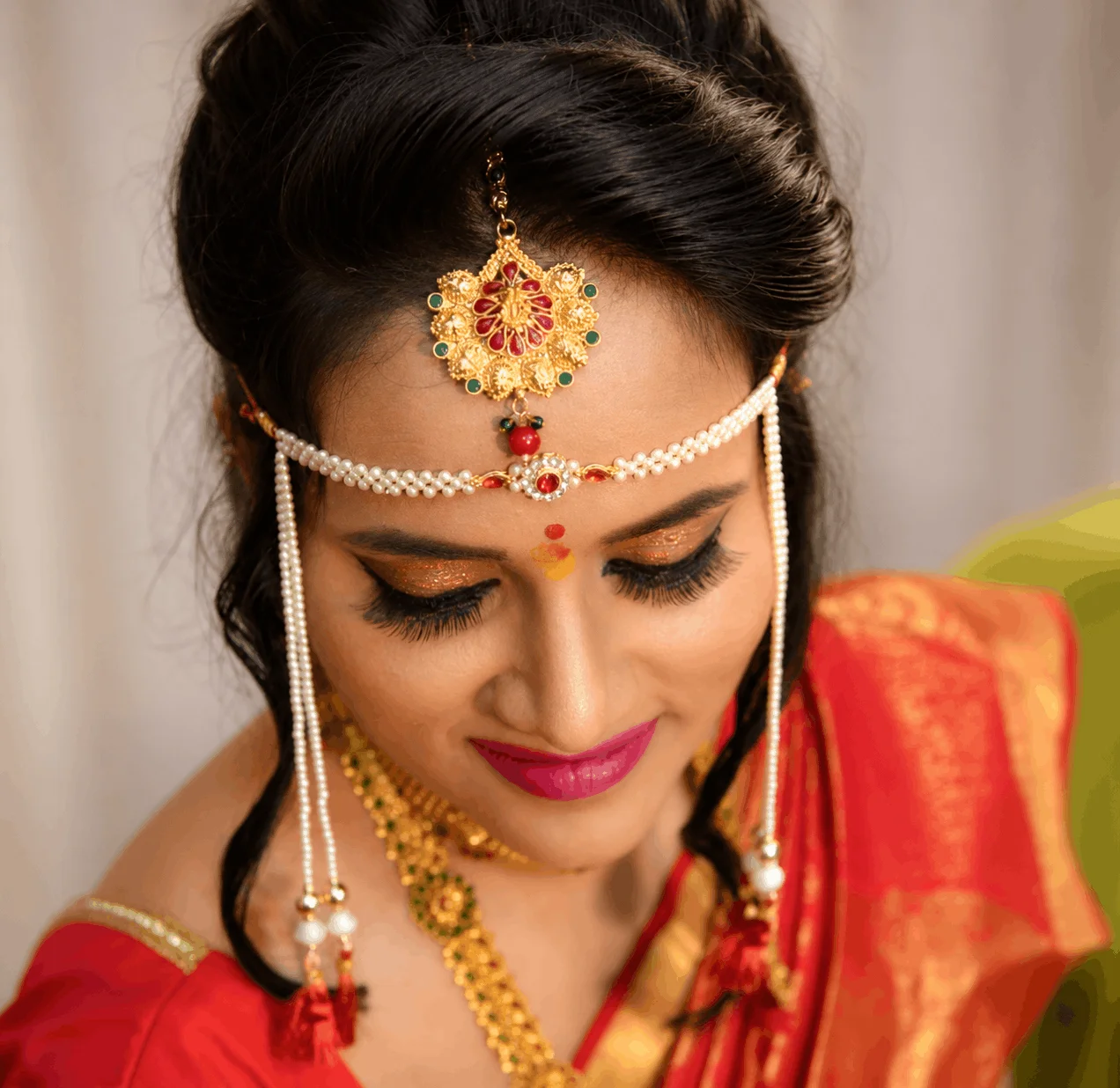 Bridal hair and makeup look at Veena'z salon