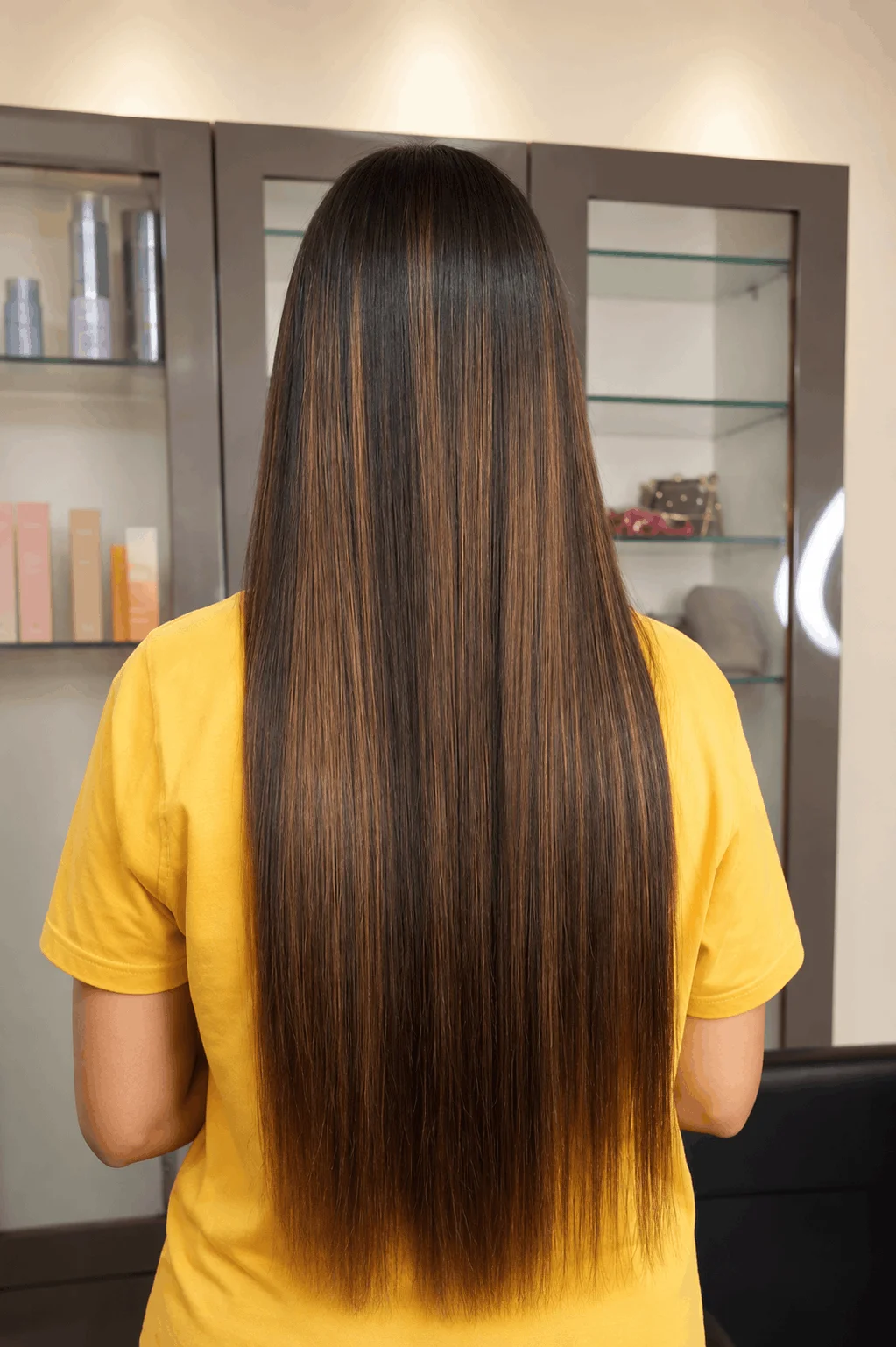 Hair highlights and color result at Veena'z Mumbai